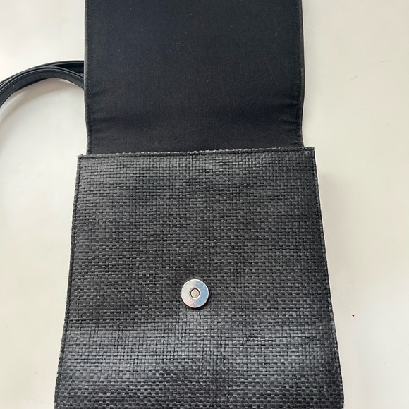 Etienne Aigner Black Woven Straw and Leather Crossbody Purse - Picture 2 of 7